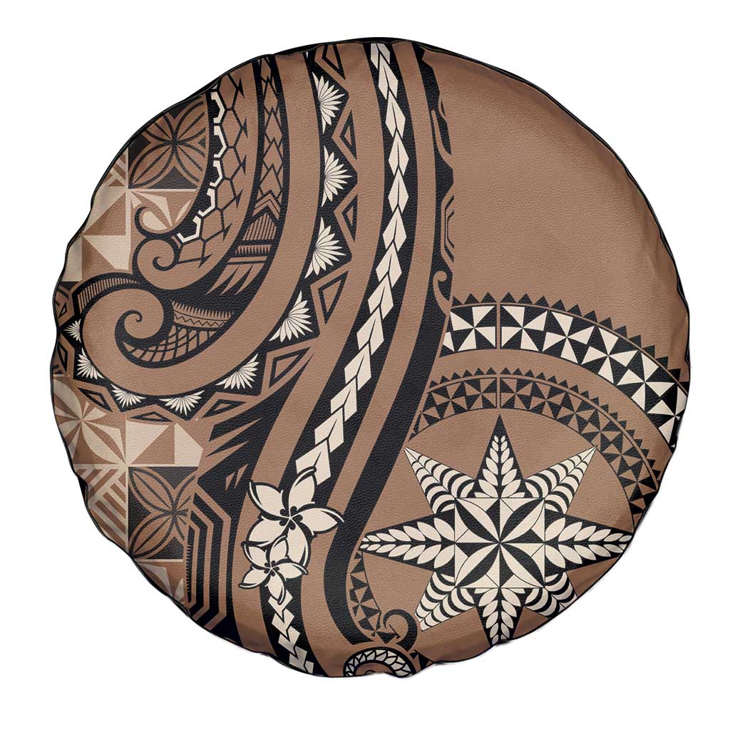 Tonga Ngatu Spare Tire Cover Vintage Brown Manulua Motifs LT7 - Polynesian Pride