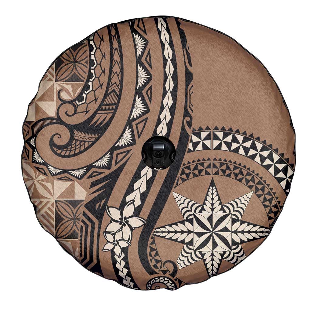 Tonga Ngatu Spare Tire Cover Vintage Brown Manulua Motifs LT7 - Polynesian Pride
