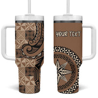 Personalized Tonga Ngatu Tumbler With Handle Vintage Brown Manulua Motifs