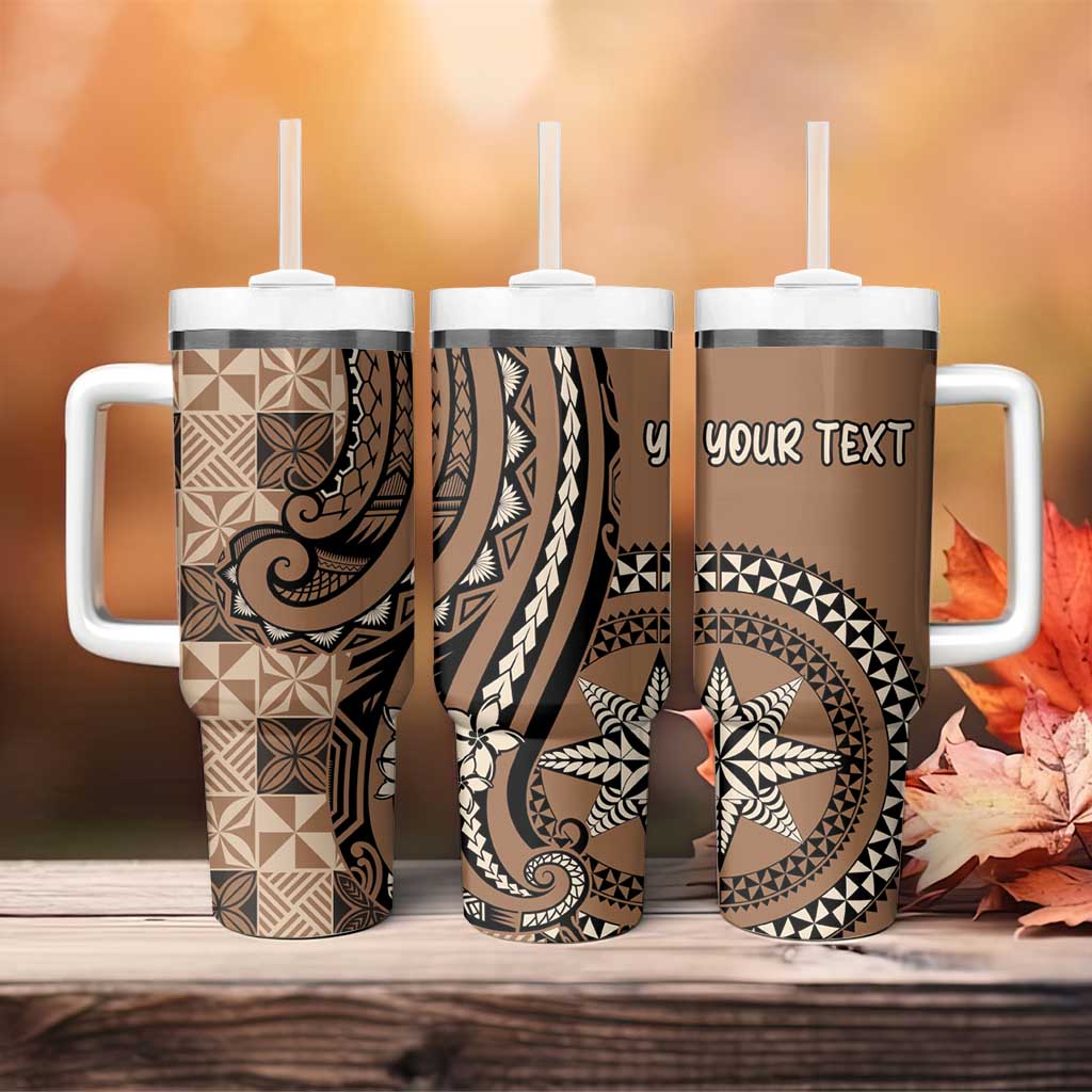 Personalized Tonga Ngatu Tumbler With Handle Vintage Brown Manulua Motifs