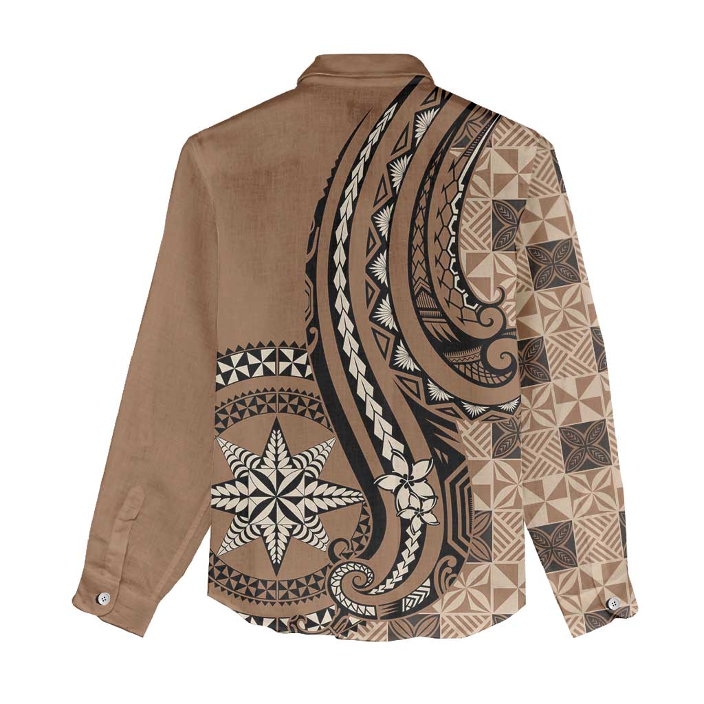Personalized Tonga Ngatu Women Casual Shirt Vintage Brown Manulua Motifs