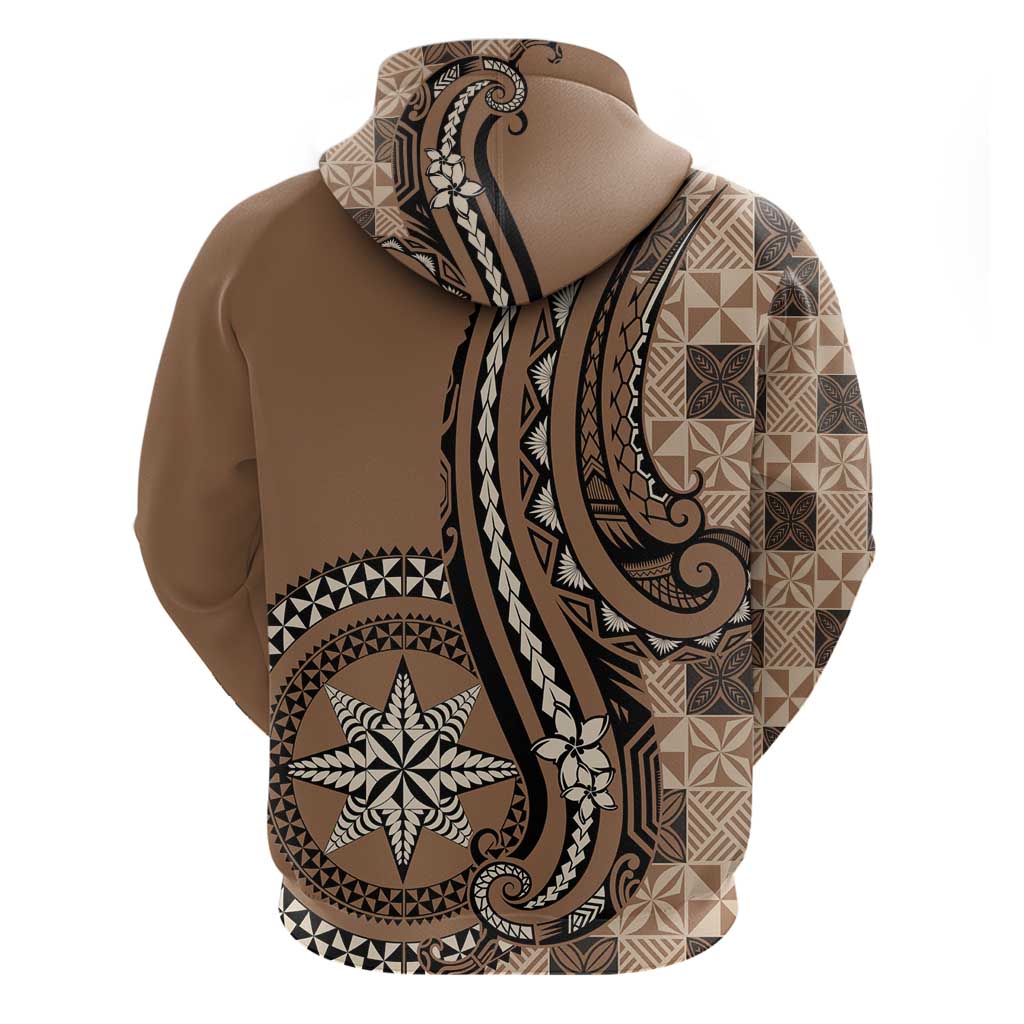 Personalized Tonga Ngatu Zip Hoodie Vintage Brown Manulua Motifs LT7 - Polynesian Pride