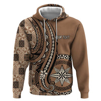 Personalized Tonga Ngatu Zip Hoodie Vintage Brown Manulua Motifs LT7 Pullover Hoodie Brown - Polynesian Pride