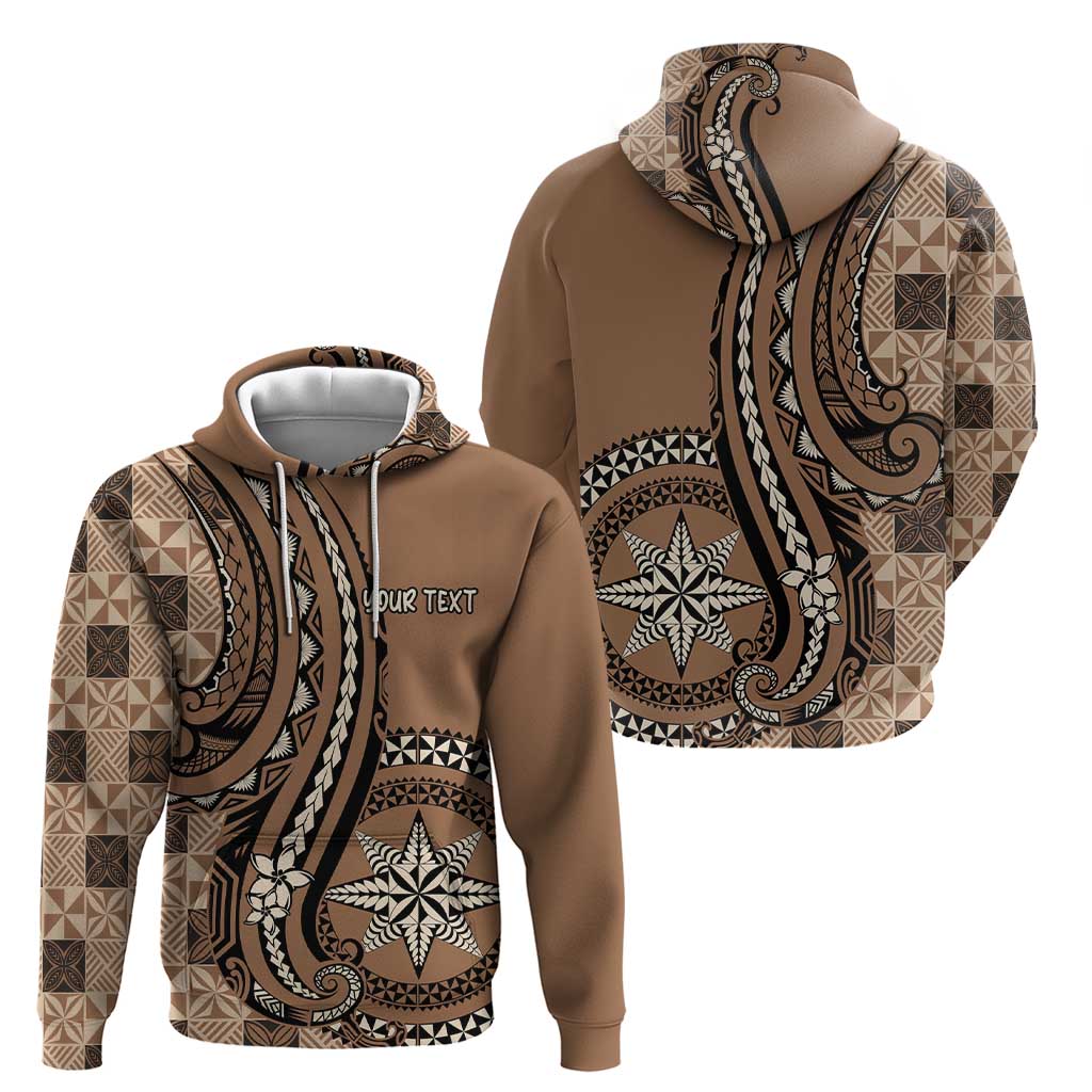 Personalized Tonga Ngatu Zip Hoodie Vintage Brown Manulua Motifs LT7 - Polynesian Pride