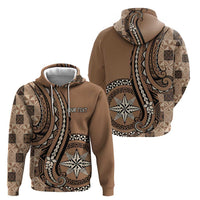 Personalized Tonga Ngatu Zip Hoodie Vintage Brown Manulua Motifs LT7 - Polynesian Pride