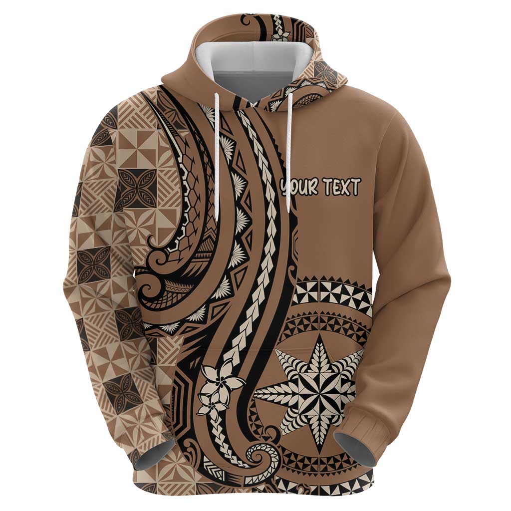 Personalized Tonga Ngatu Zip Hoodie Vintage Brown Manulua Motifs LT7 - Polynesian Pride