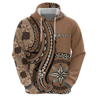 Personalized Tonga Ngatu Zip Hoodie Vintage Brown Manulua Motifs LT7 - Polynesian Pride