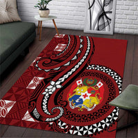 Tonga Ngatu Area Rug Iconic Red Manulua Motifs