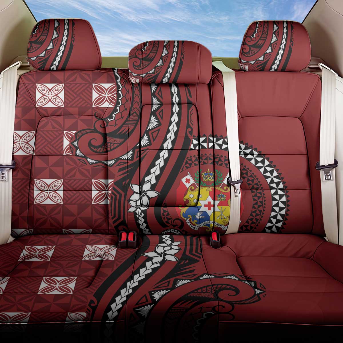 Tonga Ngatu Back Car Seat Cover Iconic Red Manulua Motifs