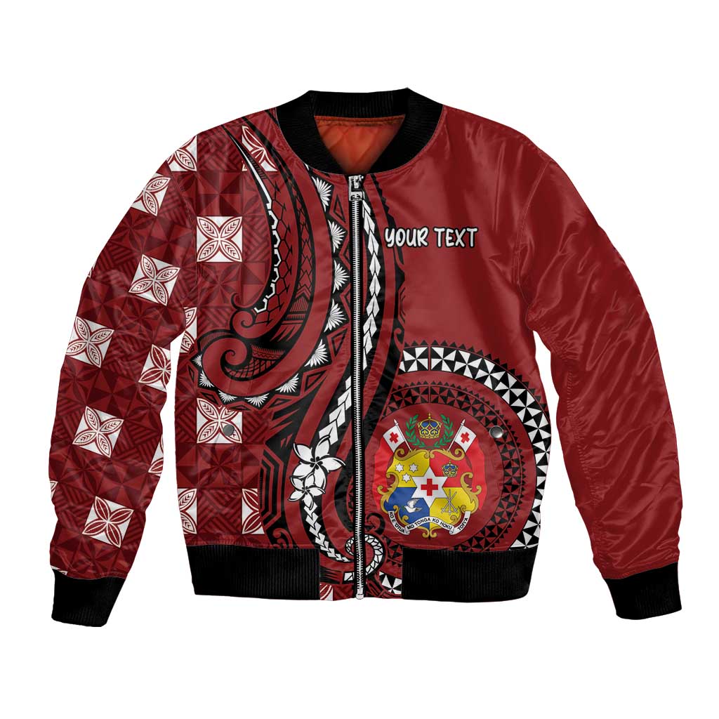 Personalized Tonga Ngatu Bomber Jacket Iconic Red Manulua Motifs LT7 Unisex Red - Polynesian Pride