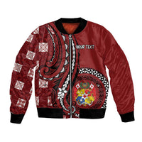 Personalized Tonga Ngatu Bomber Jacket Iconic Red Manulua Motifs LT7 Unisex Red - Polynesian Pride
