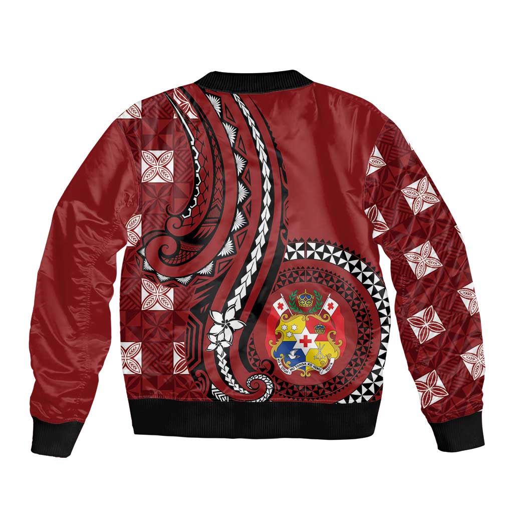 Personalized Tonga Ngatu Bomber Jacket Iconic Red Manulua Motifs LT7 - Polynesian Pride