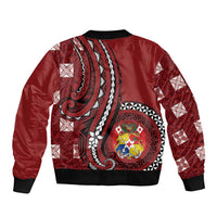 Personalized Tonga Ngatu Bomber Jacket Iconic Red Manulua Motifs LT7 - Polynesian Pride