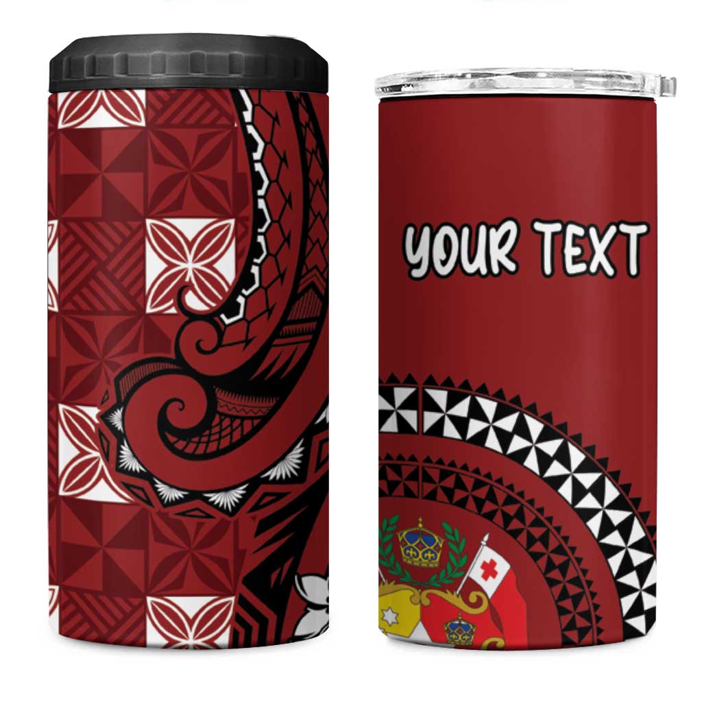 Personalized Tonga Ngatu 4 in 1 Can Cooler Tumbler Iconic Red Manulua Motifs LT7 One Size: 16 oz Red - Polynesian Pride