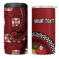 Personalized Tonga Ngatu 4 in 1 Can Cooler Tumbler Iconic Red Manulua Motifs