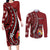 Personalized Tonga Ngatu Couples Matching Long Sleeve Bodycon Dress and Long Sleeve Button Shirt Iconic Red Manulua Motifs
