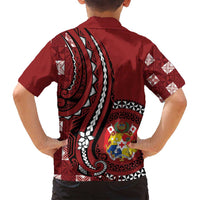 Personalized Tonga Ngatu Family Matching Long Sleeve Bodycon Dress and Hawaiian Shirt Iconic Red Manulua Motifs LT7 - Polynesian Pride