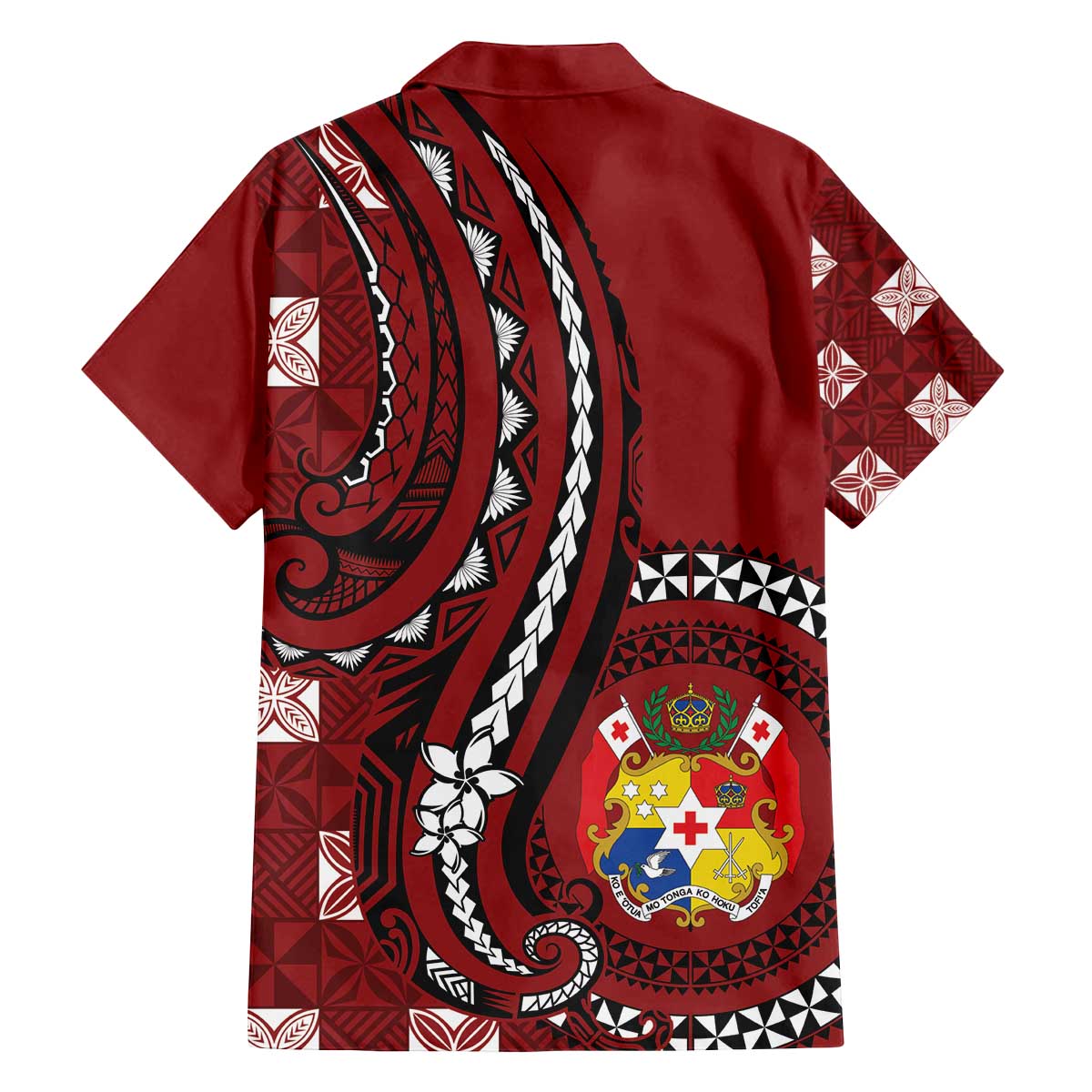 Personalized Tonga Ngatu Family Matching Off The Shoulder Long Sleeve Dress and Hawaiian Shirt Iconic Red Manulua Motifs