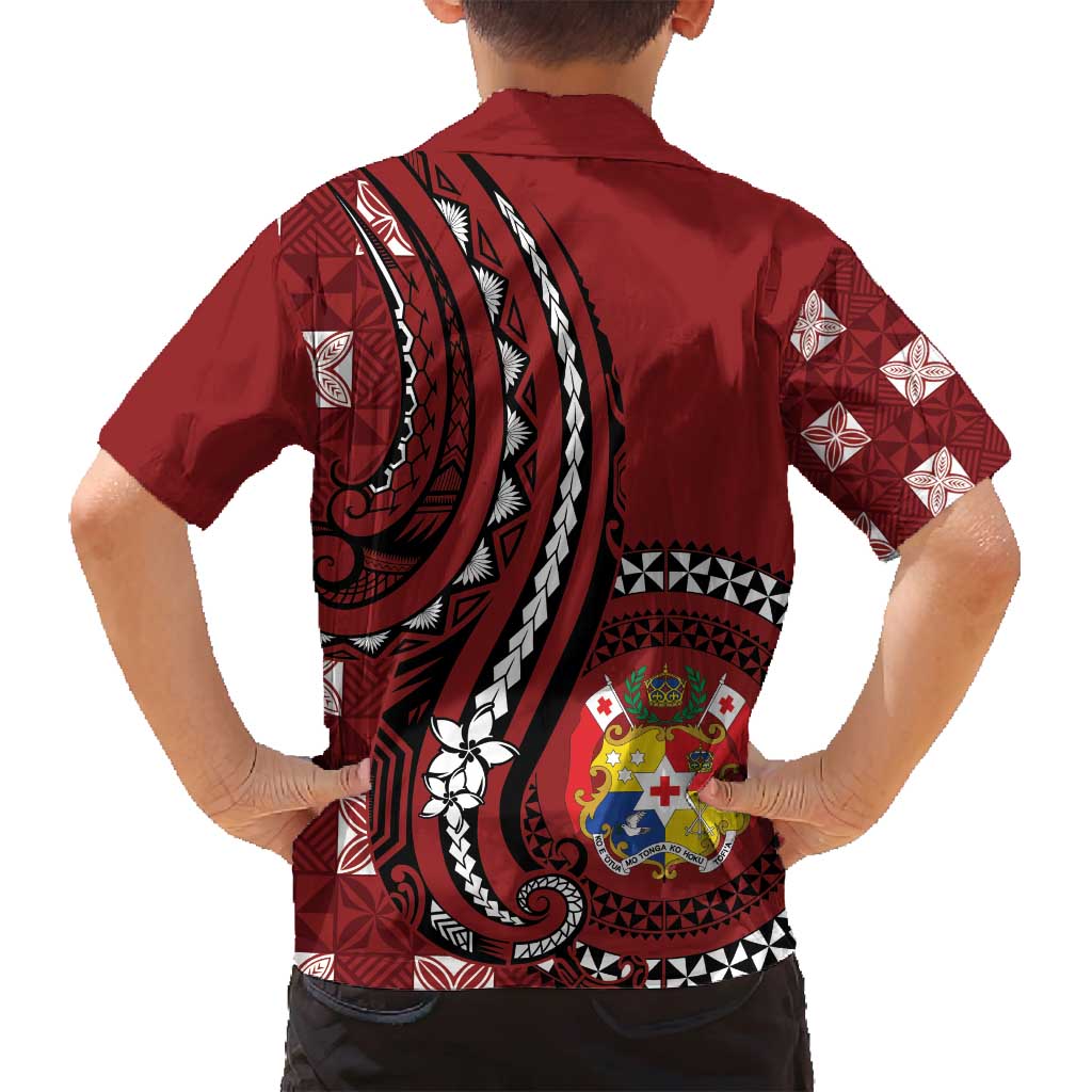 Personalized Tonga Ngatu Family Matching Off Shoulder Maxi Dress and Hawaiian Shirt Iconic Red Manulua Motifs