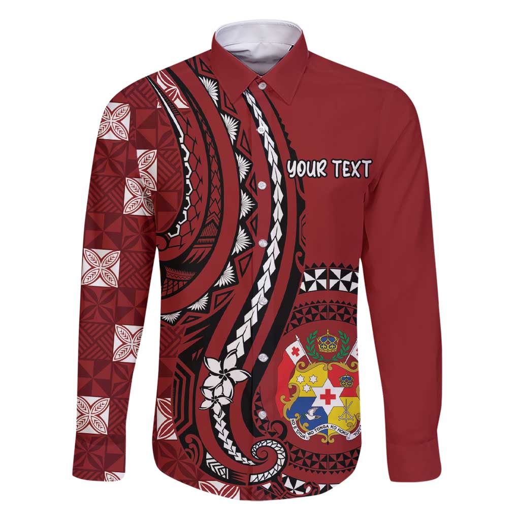 Personalized Tonga Ngatu Family Matching Short Sleeve Bodycon Dress and Hawaiian Shirt Iconic Red Manulua Motifs LT7 Dad's Shirt - Long Sleeve Red - Polynesian Pride