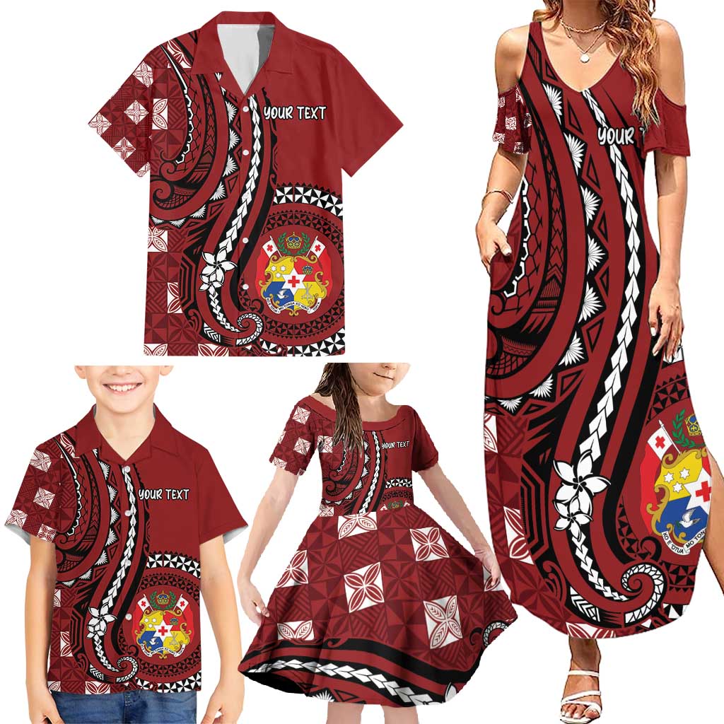 Personalized Tonga Ngatu Family Matching Summer Maxi Dress and Hawaiian Shirt Iconic Red Manulua Motifs