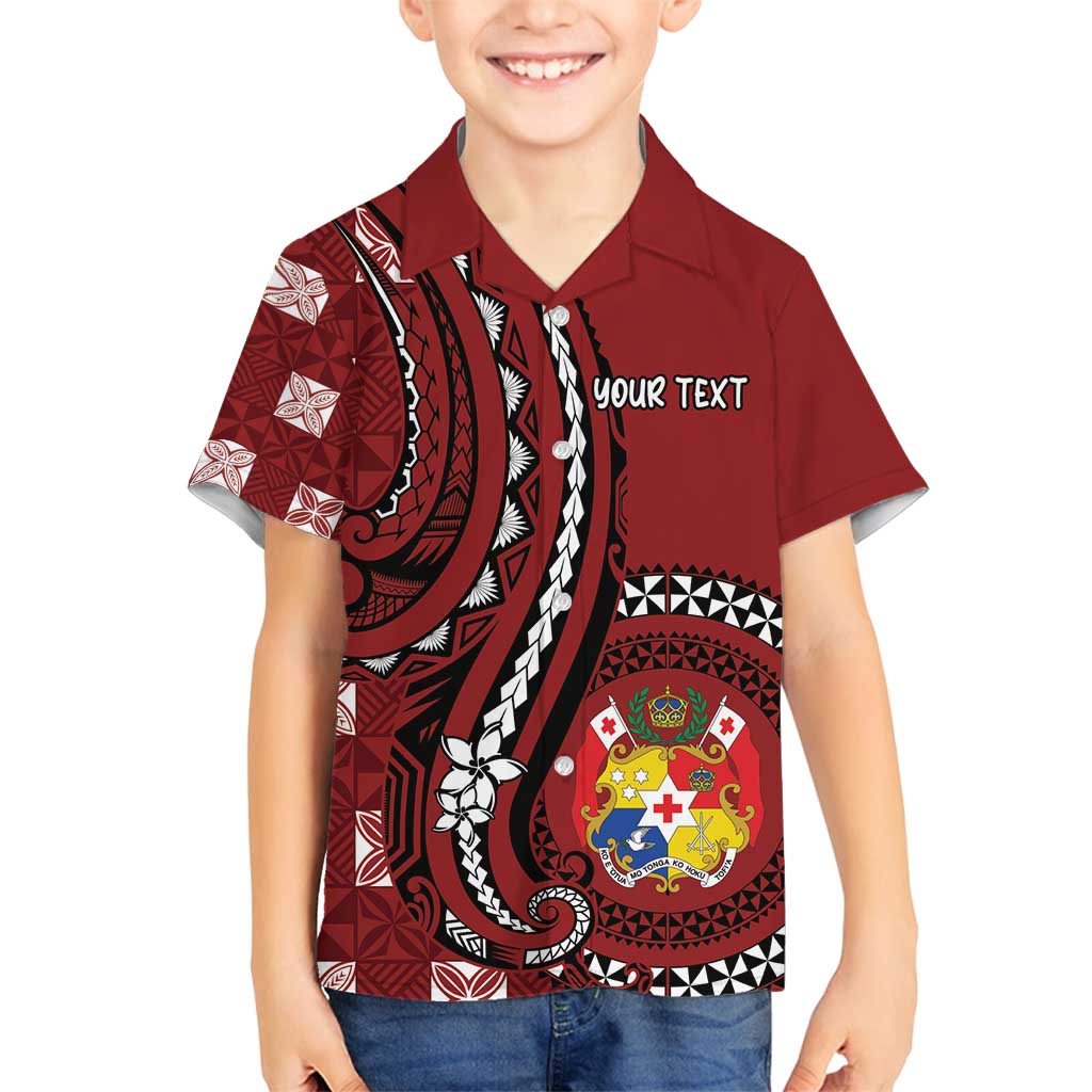 Personalized Tonga Ngatu Family Matching Summer Maxi Dress and Hawaiian Shirt Iconic Red Manulua Motifs LT7 Son's Shirt Red - Polynesian Pride