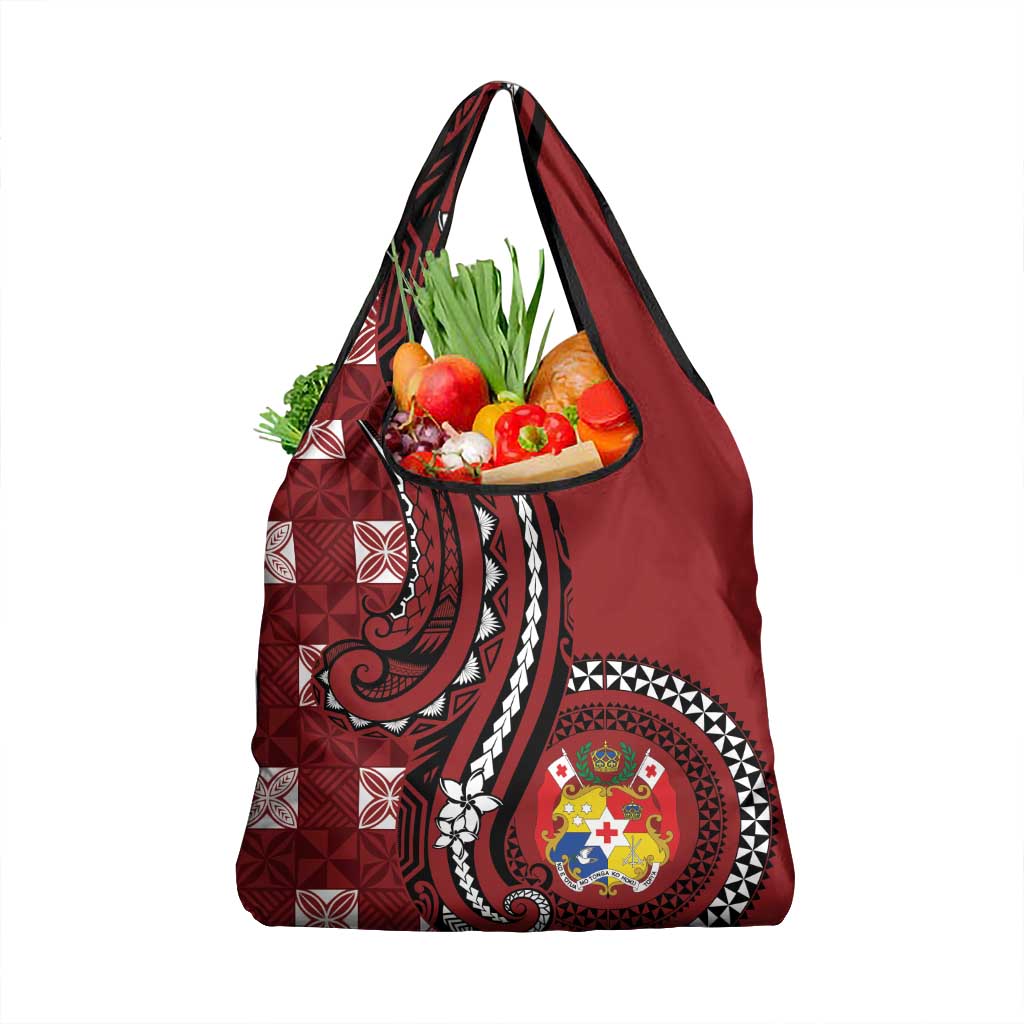 Tonga Ngatu Grocery Bag Iconic Red Manulua Motifs LT7 1-pack One Size Red - Polynesian Pride