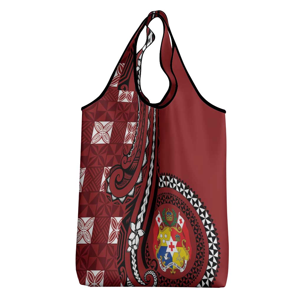 Tonga Ngatu Grocery Bag Iconic Red Manulua Motifs LT7 - Polynesian Pride