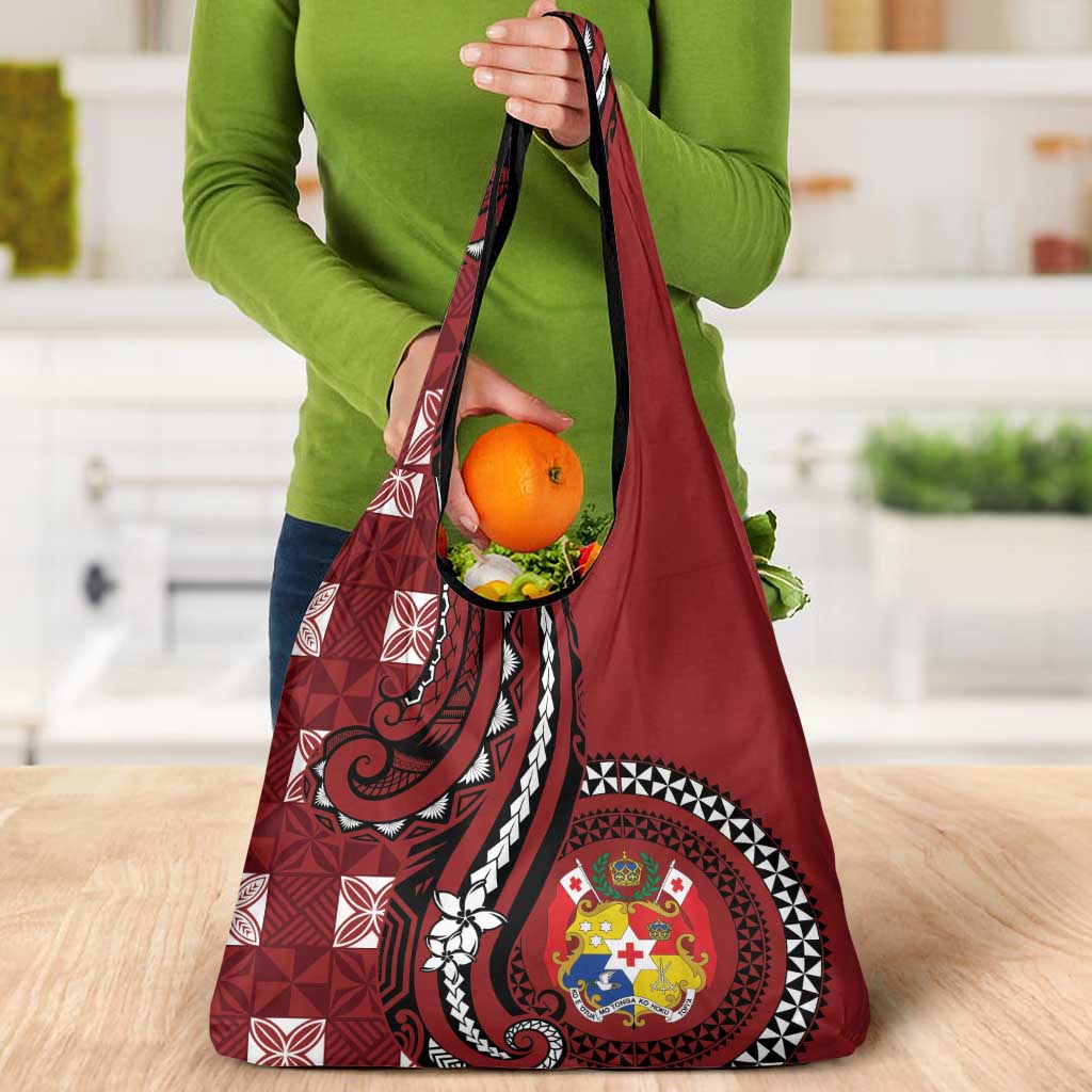 Tonga Ngatu Grocery Bag Iconic Red Manulua Motifs LT7 - Polynesian Pride