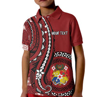 Personalized Tonga Ngatu Kid Polo Shirt Iconic Red Manulua Motifs LT7 Kid Red - Polynesian Pride