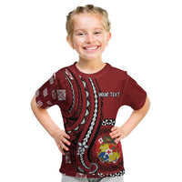Personalized Tonga Ngatu Kid T Shirt Iconic Red Manulua Motifs LT7 Red - Polynesian Pride