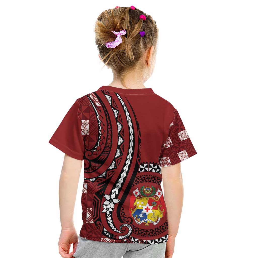 Personalized Tonga Ngatu Kid T Shirt Iconic Red Manulua Motifs LT7 - Polynesian Pride