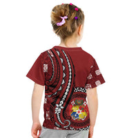 Personalized Tonga Ngatu Kid T Shirt Iconic Red Manulua Motifs LT7 - Polynesian Pride