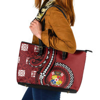 Tonga Ngatu Leather Tote Bag Iconic Red Manulua Motifs LT7 Red - Polynesian Pride