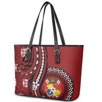 Tonga Ngatu Leather Tote Bag Iconic Red Manulua Motifs LT7 - Polynesian Pride