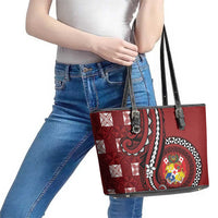 Tonga Ngatu Leather Tote Bag Iconic Red Manulua Motifs LT7 - Polynesian Pride