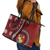 Tonga Ngatu Leather Tote Bag Iconic Red Manulua Motifs LT7 - Polynesian Pride