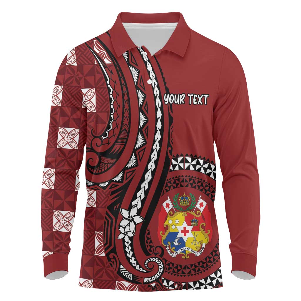 Personalized Tonga Ngatu Long Sleeve Polo Shirt Iconic Red Manulua Motifs LT7 Red - Polynesian Pride