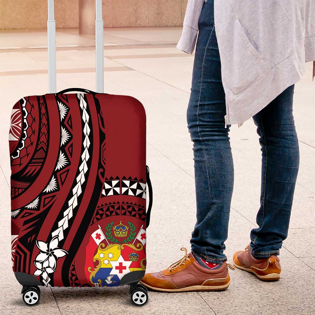 Tonga Ngatu Luggage Cover Iconic Red Manulua Motifs LT7 Red - Polynesian Pride