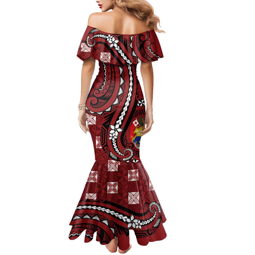 Personalized Tonga Ngatu Mermaid Dress Iconic Red Manulua Motifs
