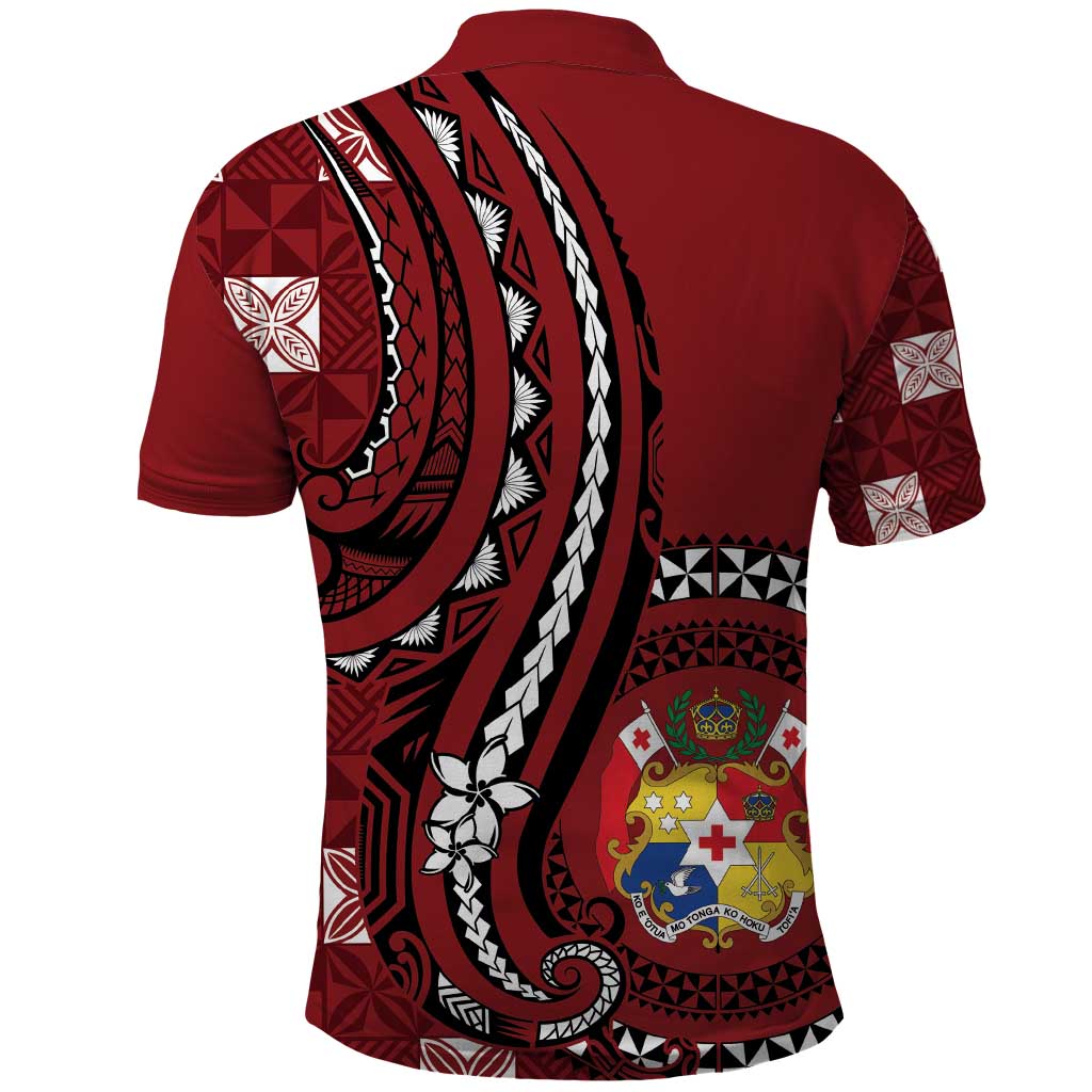 Personalized Tonga Ngatu Polo Shirt Iconic Red Manulua Motifs