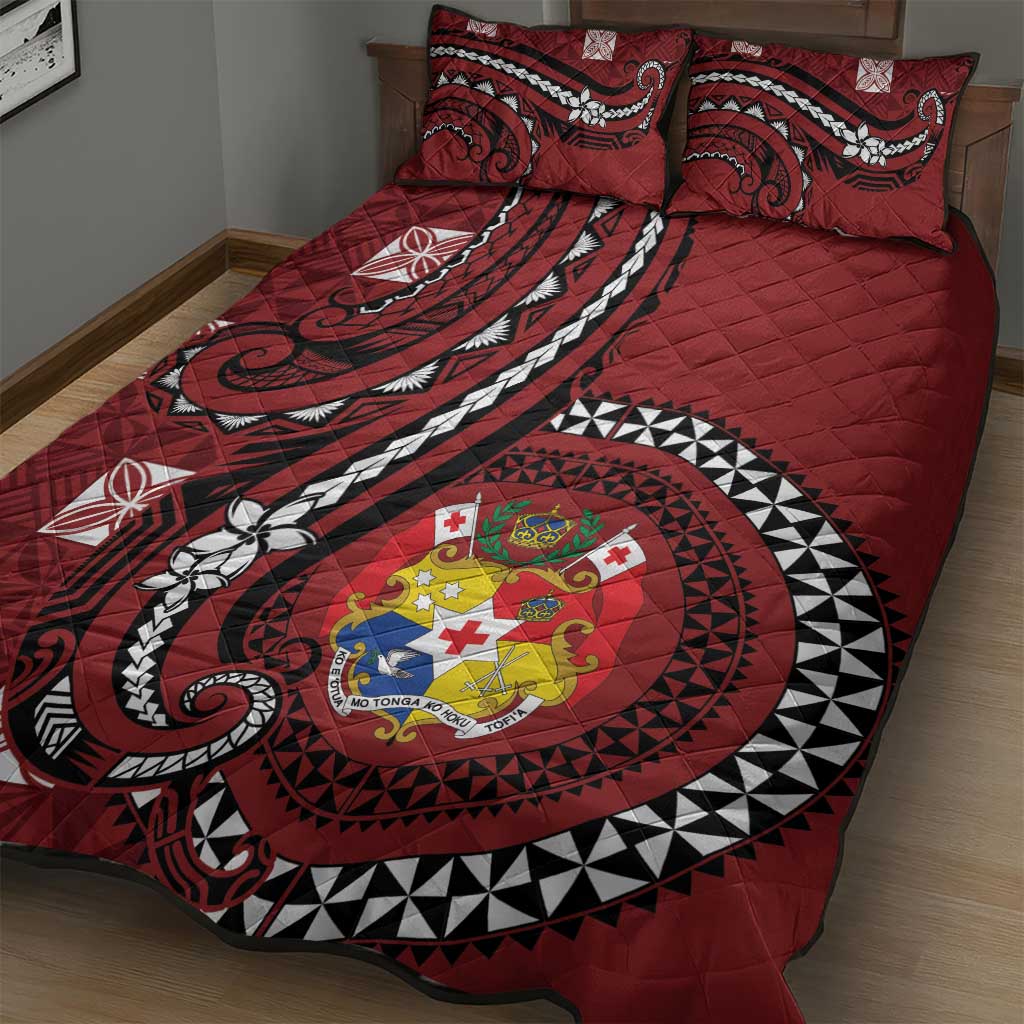Tonga Ngatu Quilt Bed Set Iconic Red Manulua Motifs