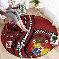 Tonga Ngatu Round Carpet Iconic Red Manulua Motifs LT7 - Polynesian Pride