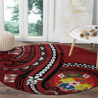 Tonga Ngatu Round Carpet Iconic Red Manulua Motifs LT7 - Polynesian Pride