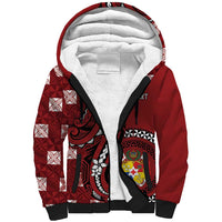 Personalized Tonga Ngatu Sherpa Hoodie Iconic Red Manulua Motifs