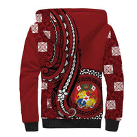 Personalized Tonga Ngatu Sherpa Hoodie Iconic Red Manulua Motifs