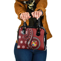 Tonga Ngatu Shoulder Handbag Iconic Red Manulua Motifs LT7 One Size Red - Polynesian Pride