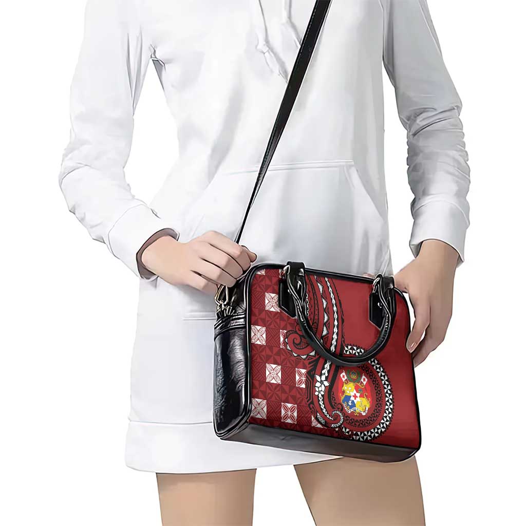 Tonga Ngatu Shoulder Handbag Iconic Red Manulua Motifs LT7 - Polynesian Pride