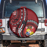Tonga Ngatu Spare Tire Cover Iconic Red Manulua Motifs LT7 Red - Polynesian Pride
