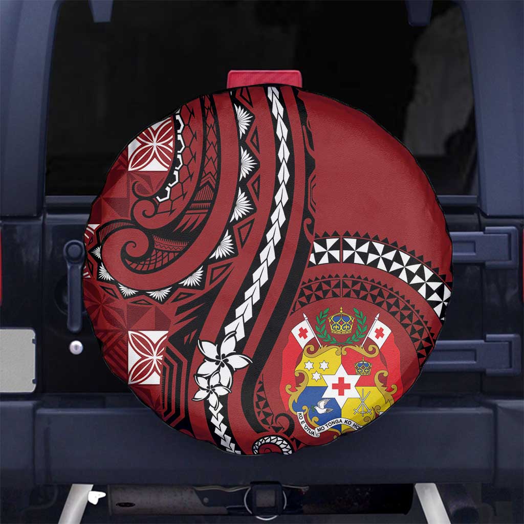 Tonga Ngatu Spare Tire Cover Iconic Red Manulua Motifs LT7 No hole Red - Polynesian Pride